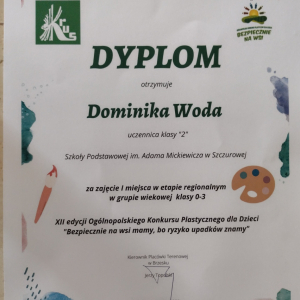 Dyplom Dominiki Wody