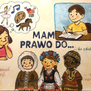 Praca konkursowa dotycząca praw dziecka wykonana przez uczennicę Roksanę Romanowską z klasy 6b nagrodzona przez fundację Avalon. Kliknięcie na zdjęcie spowoduje jego powiększenie do rozmiaru oryginalnego.