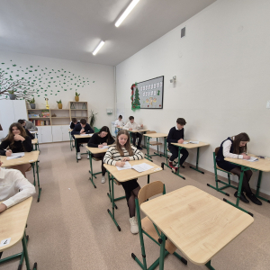 Ósmoklasiści w trakcie pisania egzaminu próbnego. Kliknięcie na zdjęcie spowoduje jego powiększenie do rozmiaru oryginalnego.