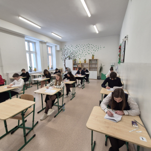 Uczniowie klas 8 w trakcie pisania próbnych egzaminów. Kliknięcie na zdjęcie spowoduje jego powiększenie do rozmiaru oryginalnego.