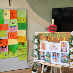 Prace wykonane przez przedszkolaków w czasie spotkania. Kliknięcie na zdjęcie spowoduje jego powiększenie do rozmiaru oryginalnego.
