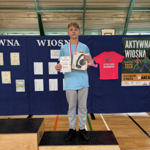 Dominik Rosa z kl. 7b laureat 3 miejsca w wyzwaniu sportowym "Aktywna Wiosna". Kliknięcie na zdjęcie spowoduje jego powiększenie do rozmiaru oryginalnego.