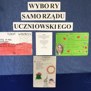 Wybory Samorządu Uczniowskiego 2021/2022- gazetka z plakatami wyborczymi